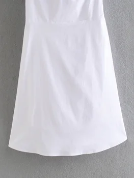 Europos ir Amerikos vasaros 2021 naujas gryna spalva retro aikštėje apykaklės burbulas rankovės baltos spalvos klostuotas slim popelinowy suknelė