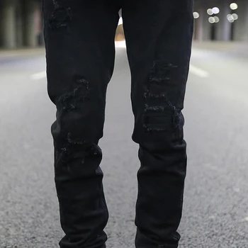 Nauji vyriški vyrų asmenybės High street style skyles lopo black visas rungtynes, slim-fit džinsai denim kelnės kelnės