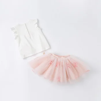 DBM17514 dave bella vasaros kūdikių mergaičių mielas gėlių siuvinėjimas, drabužių rinkiniai vaikams mados trumpas rankovės komplektai vaikams 2 vnt kostiumas