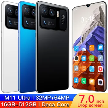 2021 Naujas Smartpone M11 Ultra Pasaulio Versija Smartphonr 16G 512G Android10 7200mAh Snapdragon 888 Face ID Mobilusis Telefonas