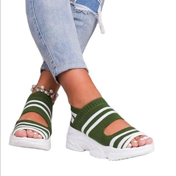 2020 metų vasaros moterų sandalai peep toe platforma moterų bateliai mezgimo šviesos sportiniai batai sandalai didelių
