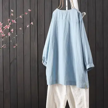 2021 Elegantiškas Marškinėliai ZANZEA Pavasarį Moterys Pynimas Palaidinė Atsitiktinis ilgomis Rankovėmis Marškinėliai Moteriška Mygtuką Blusas Medvilnės Tunika
