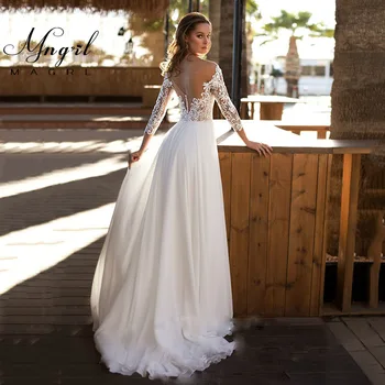 MNGRL Naujas paprastas vestuvių suknelė backless rankovių dizaino nėriniais, šifono nuotakos suknelės princesė suknelė plius dydis pritaikytas
