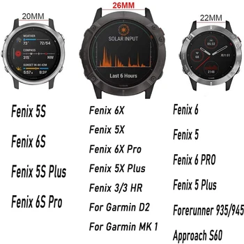 26 22 20mm Watchband Garmin Fenix 5X 5 5S Plius 3 3 HR Pirmtakas 935 6 6S 6X Pro Greitas Spaudai Silikono Lengvai tilptų Riešo Juostos
