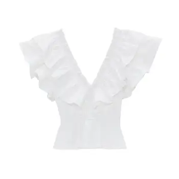 DiYiG WOMANSummer naujas moterų V-kaklo, rankovių laminuotos dekoratyvinis susiuvimo T-shirt marškinėliai