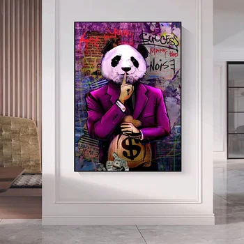 Šiaurės Grafiti Plakatas Panda Spausdina ant Drobės Tapybos Pinigų Motyvacijos Gatvės Sienos Meno Nuotrauką Kambarį Namų Dekoro
