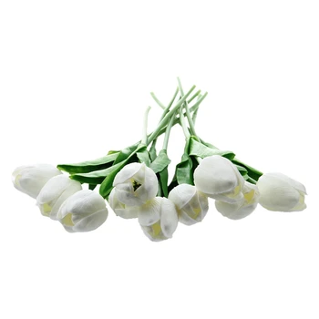 10 vnt White Tulip Gėlių Latekso Nekilnojamojo Touch Vestuvių Puokštė KC456