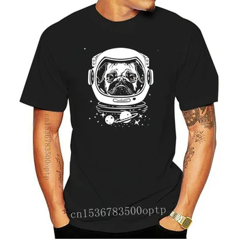 Juokinga Pug Į astronauto Šalmas Pug Šunų T-Shirt Juoda S 3Xl Vintage Marškinėliai