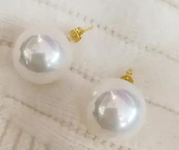 White shell perlų 16mm aukso Stud Auskarai apvalūs karoliukai Gamtos South Sea Shell Perlų Moterų Papuošalai