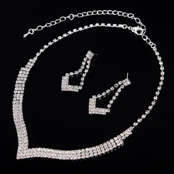 GU134 Romantiška V formos blizga kristalų vestuviniai papuošalai 2-piece set vestuvių karoliai, auskarai rinkinys