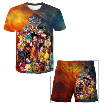 Naujas Mados Vedžitas Tshirts Kelnes Rinkiniai Dragon-Ball Marškinėliai Vaikams Drabužių Japonijos Anime Berniukų Drabužiai Kelnės Vaikams Drabužių Rinkiniai