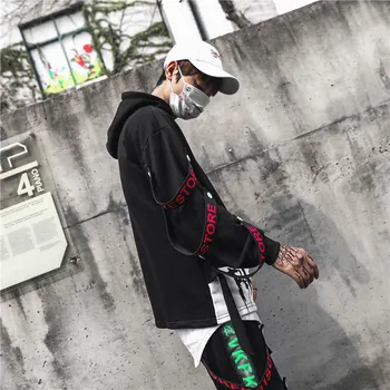 Vyras Hoodies Mados Tendencija 2021 Palaidinukė Streetwear Hip-Hop Juodas Stilingas Atsitiktinis Juostelės Vyrų Negabaritinių Marškinėlius Riedlentė