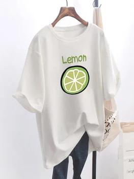 Avokado Žalia vasarą šviežių citrinų trumpomis rankovėmis T-shirt moterų mados korėjos 2021 naujas pusė rankovės