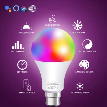 B22 E27 Smart LED Lemputes, 16 Mln. Spalvų, Lengvai Tamsos Protingas Kontrolės arba infraraudonųjų SPINDULIŲ Nuotolinio valdymo pultelis, Šviesos, Home Šalies Papuošti