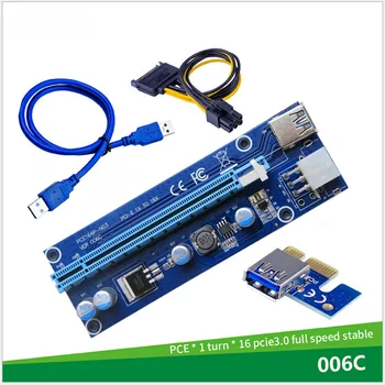 PCI-E Riser Valdybos GPU Extender Riser Card Adapteris 6pin PCI-E, USB 3.0 Kabelį plokštės Nustatyti PCI-E 16X Adapteris