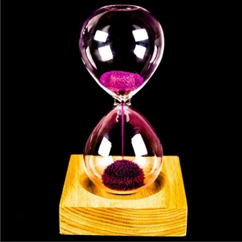 Medienos, stiklo + Geležies Milteliai, Smėlis Geležies Žydėjimo Magnetinio smėlio laikrodis, kurių Pakuotė smėlio laikrodis 13.5 * 5.5 cm, Medinės Sėdynės Dovana, Dovanos