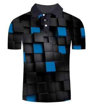 2021 Nauja, vyriški Polo Marškinėliai vyriški Laisvalaikio Mėlynos spalvos Pledas 3D Atspausdintas Polo Marškinėliai, vyriški trumpomis Rankovėmis Didelis Kiekis Polo Vyrams