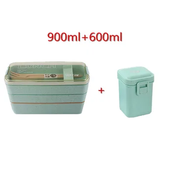 Virtuvės Reikmenys 900ml Sveikas Medžiagos Bento Box 3 Pakopos Kviečių Šiaudų Bento Box Mikrobangų krosnelė, Indai Maisto produktams laikyti Lauke Bento Dėžutė