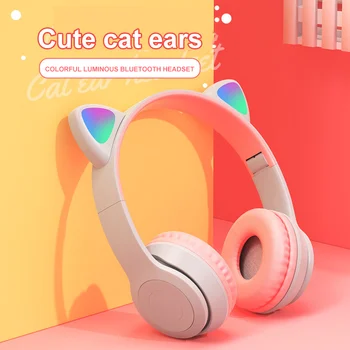 Interneto nuotolinio Mokymosi Belaidės Ausinės Kačių Ausų LED lemputės Bluetooth Sulankstomas Ausines Per Ausis Mikrofonas Dropship