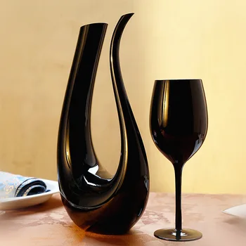 Kūrybos U-formos raudonas vynas decanter juodas stiklas raudono vyno stiklo aukštos kokybės švino-nemokamai