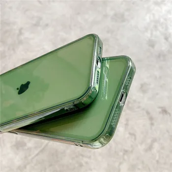 Skaidri Žalia Padengti Telefono dėklas Skirtas iPhone 11 12 Mini Pro XR XS Max X 8 7 Plus SE 2020 Kameros Apsaugos Minkšto Silikono Apvalkalas