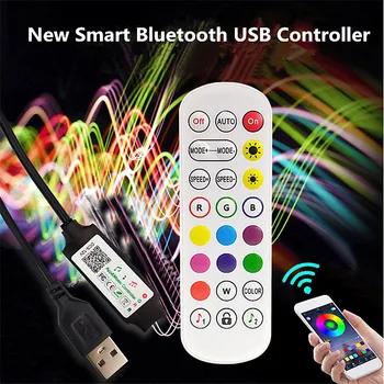 Naujas USB Bluetooth Muzikos Valdytojas DC5V TV foninio Apšvietimo Juostelės Valdytojas 24Key Nuotolinio Valdymo 5V 2835 5050 RGB LED Juostelės Žibintai