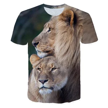 Mados 4-14 Metų Vaikai Viršūnės Vasarą Liūtas 3D Spausdinimo Berniukai Tigras T-Shirt Gyvūnų Spausdinti Marškinėliai Mergaitėms Atsitiktinis Trumpas Rankovėmis Tee Marškinėliai