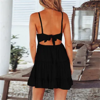 Vasarą Moterys Vasaros Suknelė Seksualus Lankas Backless V-kaklo, Mini Paplūdimio Suknelės Rankovių Mini Pynimas Balta Vasaros Paplūdimio Suknelė