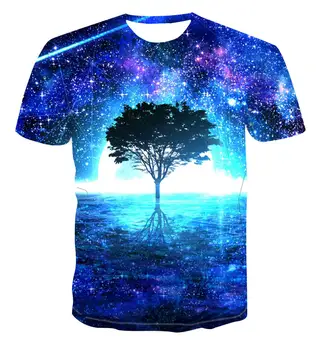 Laisvas Visatos žvaigždėtas dangus vyriški marškinėliai 3D spausdinimo mados svetimas dalykų Atsitiktinis Trumpas rankovės O-kaklo negabaritinių marškinėliai viršų