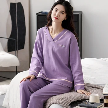 Pavasarį, Vasarą Medvilnės Animacinių filmų Pižama Nustatyti Moterų Pižamos Homewear ilgomis rankovėmis Sleepwear Plius dydis Prarasti Naktį kostiumas Moterų Pijama