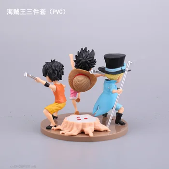 3pcs/set Vienas Gabalas Pav Žaislas Luffy Ace Sabo Mini PVC Anime Veiksmo Figūrėlė Žaislai Vaikams Kalėdų Dovana, 9-10cm