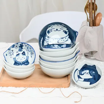Kūrybos Japonų Stiliaus Ranka-dažytos Animacinių filmų Cute Kačių Keramikos Dubenėlį Ryžių Sriuba Bowl Prieskonių Dubenį Panirimas Padažu Patiekalas Indai