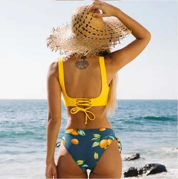 Bikini 2021 Gėlių Spausdinti Swimsuit Moterys Aukšto Juosmens Bikini Nustatyti Miško Swiwmear Seksualus Bikini Beach 2 Dalių Rinkinys Moterims, Maudymosi Kostiumą