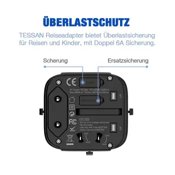 TESSAN Universalus MUMS/EU/AU/UK/FR Kelionės Maitinimo Adapteris Tarptautinės kištukinis Adapteris, Įkroviklis su 3 USB jungtys, skirtą Išmanųjį telefoną, MP3