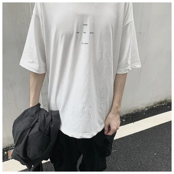 Korėjos stiliaus atsitiktinis stilius paprastas laiškas spausdinimo balta vyriški trumpomis rankovėmis universalus prarasti negabaritinių madinga moterų marškinėliai