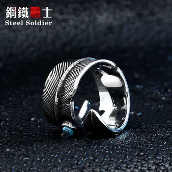 Plieno kareivis didmeninė nerūdijančio plieno plunksna su akmens atidarymo žiedas populiarūs papuošalai Japonija