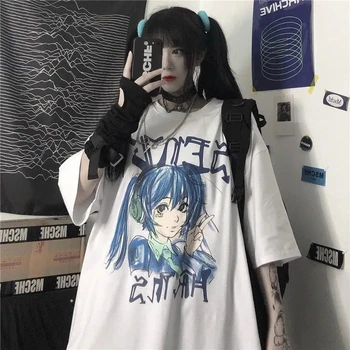Vasaros Harajuku Drabužių Animacinių filmų Anime Gotikos Trumpas Rankovėmis Moterims T-Shirt Punk Viršūnes Seksualus Prarasti Negabaritinių marškinėliai moteriški Marškinėliai