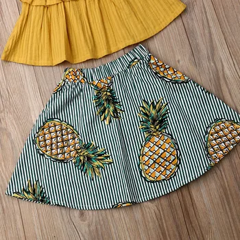 Boutique Mergina Drabužius 2019 Bamblys Vaikams Baby Girl Drabužiai Pasėlių Vest Viršūnes +ananasas Sijonas 2vnt Apranga Sunsuit