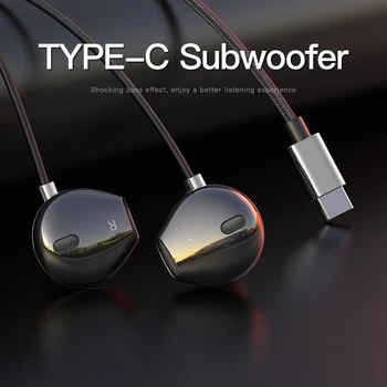 USB Tipo C Laidinis Ausinių 6D Stereo Sound Type-C Ausinės Muzikos Rankų Xiaomi Ausinių Mikrofonas Kontrolės Telefono Ausinės