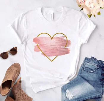 2021 Karštą Vasaros moteriški marškinėliai Pink Meilė Širdies Spausdinti Harajuku atsitiktinis trumpomis Rankovėmis marškinėlius Streetwear O Kaklas Baltas Viršūnes Tee