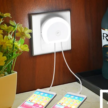 Thrisdar Šviesos Jutiklis Nakties Šviesos, Su Dual USB Telefono Kroviklis su ES/JAV Kištukinis Sienos Naktį Lempa Miegamojo, Prieškambario, Laiptų