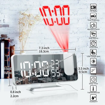 3 Spalvų LED Skaitmeninis Laikrodis, Radijo Projekcija Su Temperatūros Ir Drėgmės Veidrodis, Laikrodis Daugiafunkcinis Naktiniai Laiko Rodymas