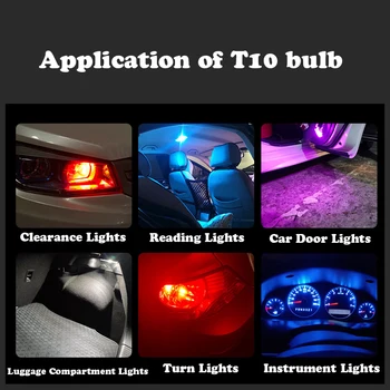 2 VNT T10 W5W 194 Nauji Super Ryškus LED Automobilių Stovėjimo Šviesos Auto Pleišto Ruožtu Pusėje Lemputės Automobilių Salono Skaityti Kupolo Žibintas 7 spalvų