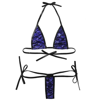 Naujas Moterų Blizga Metalo Undinė Žuvų Masto Spausdinti Bikini apatinis Trikotažas Nustatyti Apynasrio Kaklo Savarankiškai kaklaraištis Liemenėlė Viršų G-String Kelnaičių Apatiniai