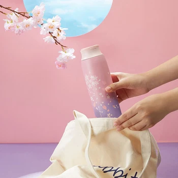Japoniška Sakura Nešiojamų Termosas Kelionės Kavos Puodelis Izoliuoti Taurės 304 Nerūdijančio Plieno, Vakuuminės Kolbos Vandens Butelių Mergaitėms