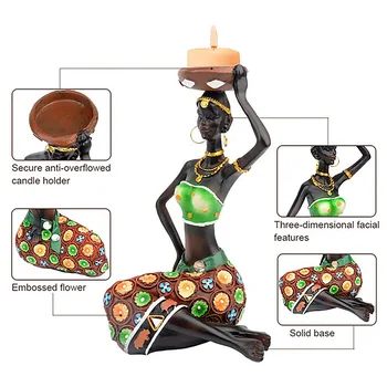 2vnt/Komplektas 8.5 Colių Dervos Kūrybos Afrikos Moteris-Formos Ornamentais, Žvakių Laikiklis Restoranas, Stalo Reikmenys, Paprasta Apdaila