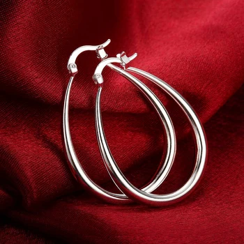 925 Sterlingas Sidabro 4.4 cm ovalo formos auskarai aukštos kokybės 18K auksu auskarai Mados Juvelyrika Vestuvių Kalėdų Dovana