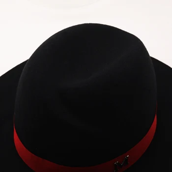 Naujas Išorinis Black Vidinis raudonos Vilnos Veltinio Džiazo Fedora Skrybėlės su Plonu Diržo Sagtis Vyrai Moterys Masto Kraštų Panama Trilby Bžūp 56-58CM