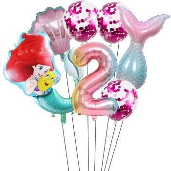 1 set Undinėlė Ariel Animacinių filmų Balionai Princesė Folija Balionas 32Inch Skaičius Baby Girl Rožinė Oro Baloes Gimtadienio Dekoras Vaikų Žaislas