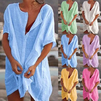 Moterų Paplūdimio Palaidinė Vasaros Mygtuką maudymosi kostiumėlį Marškinėliai Saulės Bikini Padengti Iki Viršūnės Blusas Mujer De Moda 2021 Kostiumėliai, Palaidinės